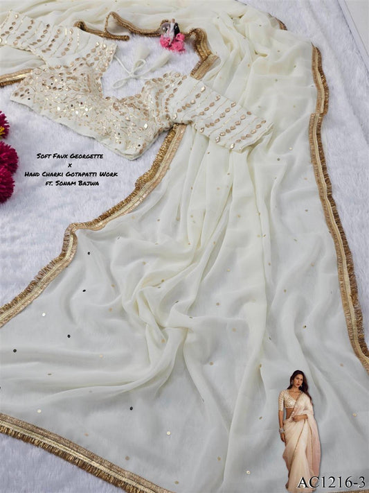 Soft Georgette Beautifull Gota Lace Work Saree