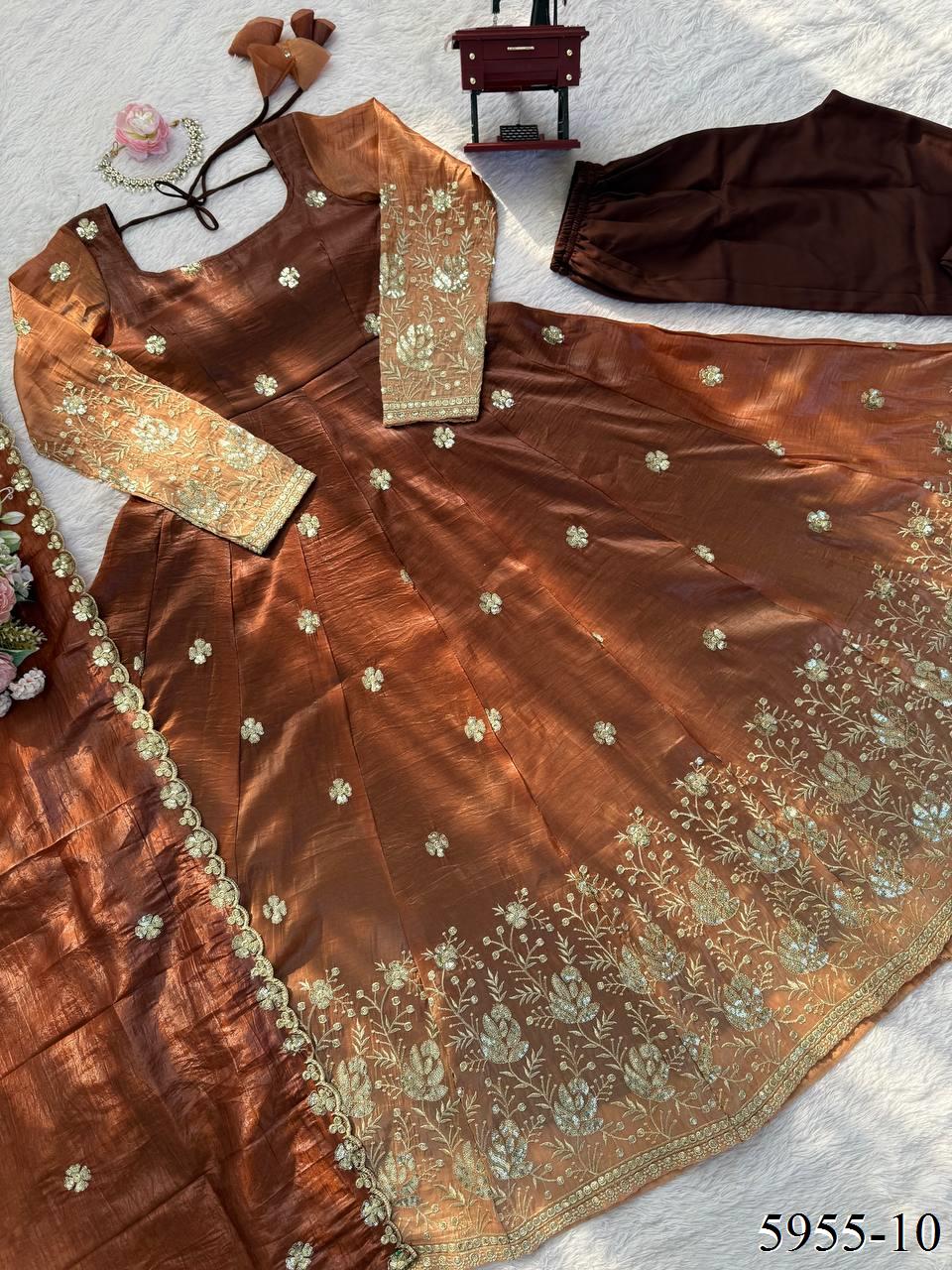 Chinon Silk Anarkali Suit with Thread & Sequin Work and Dupatta