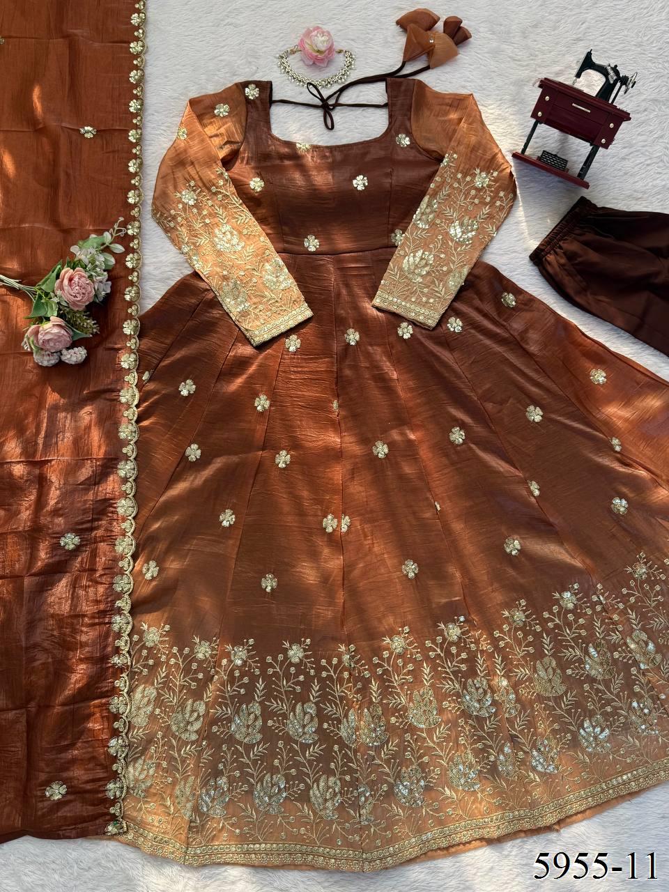 Chinon Silk Anarkali Suit with Thread & Sequin Work and Dupatta