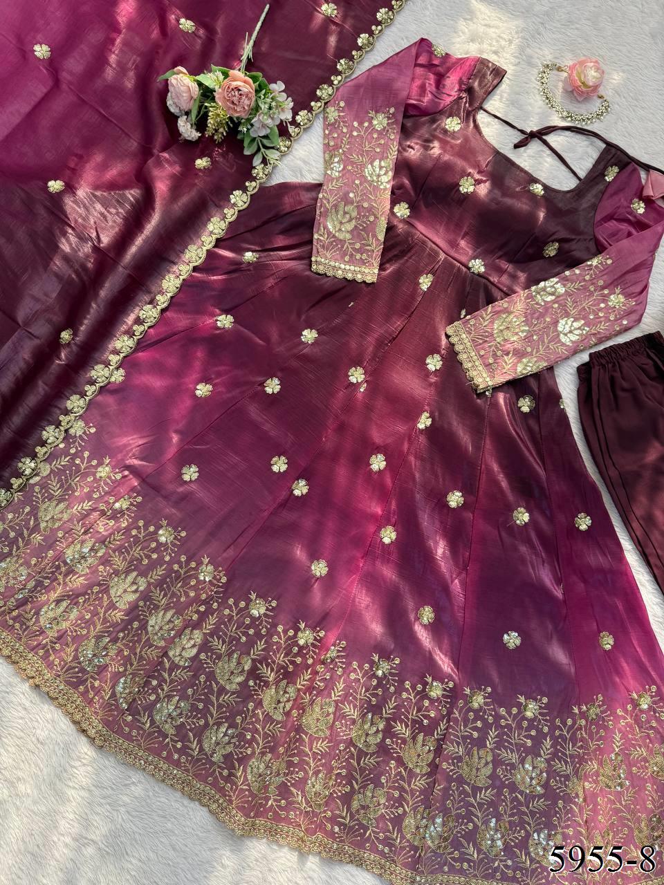 Chinon Silk Anarkali Suit with Thread & Sequin Work and Dupatta