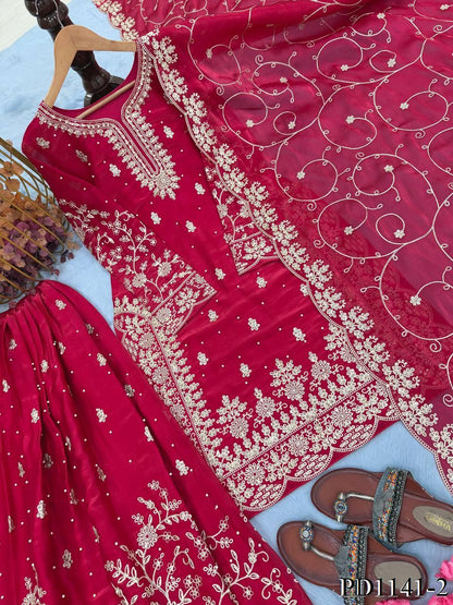 Beautiful Elegant Royal Look Embroidery Sequence & Coding Dori Work Silk Plazzo Set