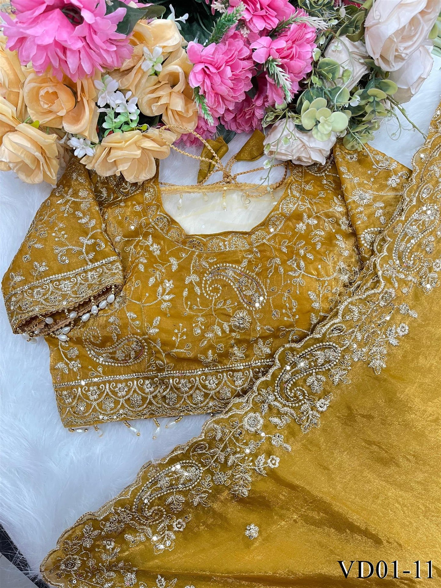 Pure Soft Fendy Silk With Embroidery Work Saree