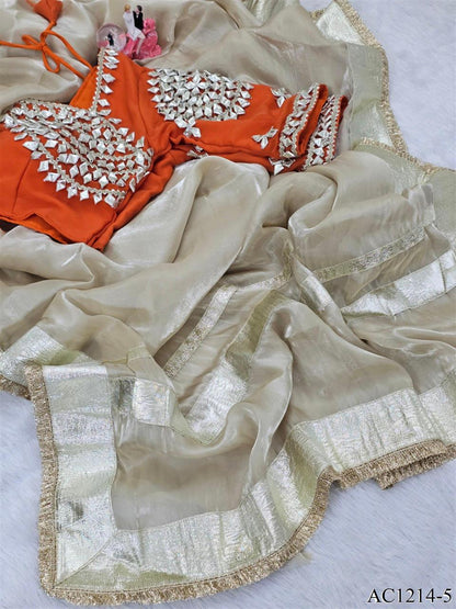 Beautifull Beige Color Satin Silk With Self Design Work Saree