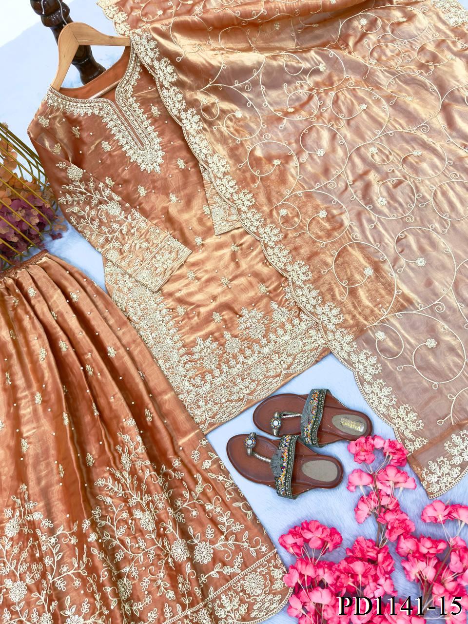 Beautiful Elegant Royal Look Embroidery Sequence & Coding Dori Work Silk Plazzo Set