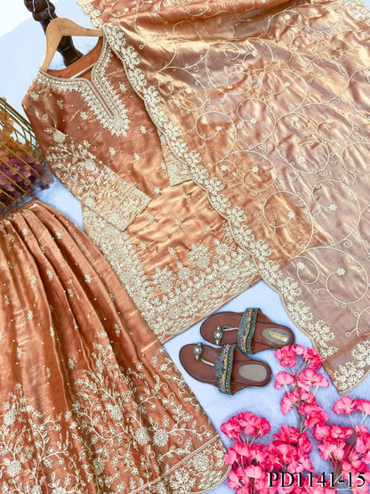 Beautiful Elegant Royal Look Embroidery Sequence & Coding Dori Work Silk Plazzo Set