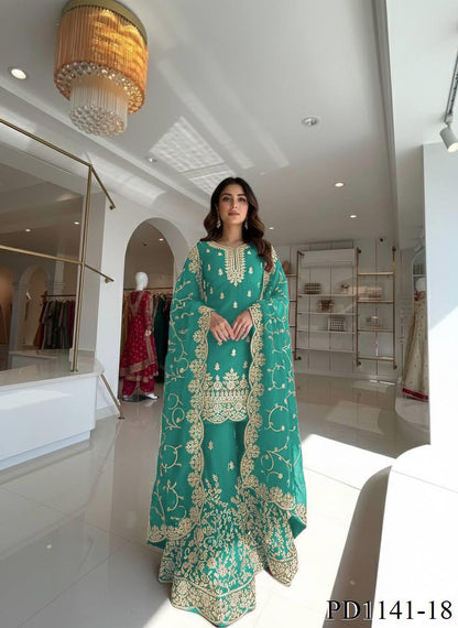 Beautiful Elegant Royal Look Embroidery Sequence & Coding Dori Work Silk Plazzo Set