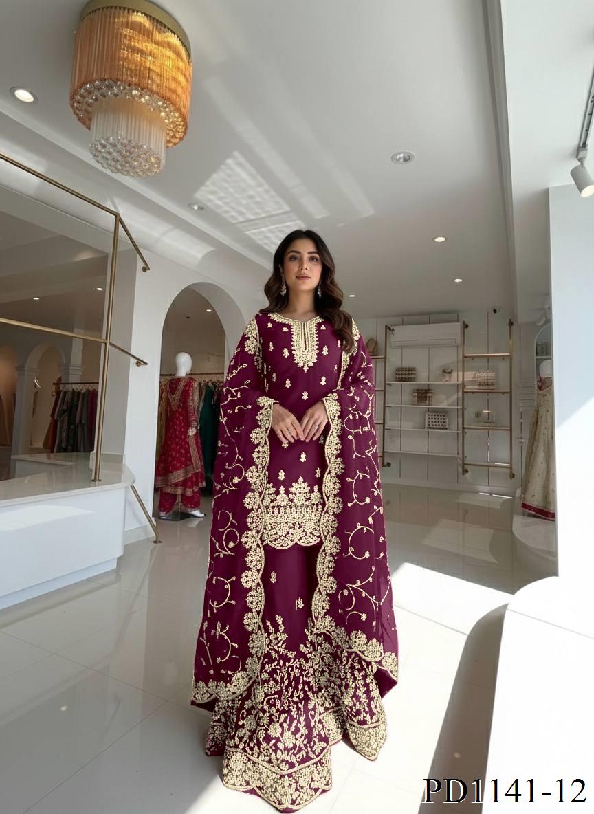 Beautiful Elegant Royal Look Embroidery Sequence & Coding Dori Work Silk Plazzo Set