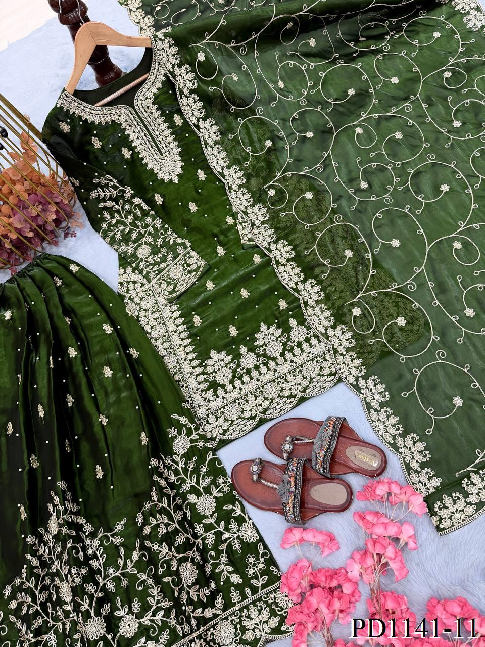 Beautiful Elegant Royal Look Embroidery Sequence & Coding Dori Work Silk Plazzo Set