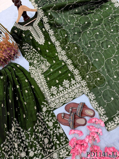 Beautiful Elegant Royal Look Embroidery Sequence & Coding Dori Work Silk Plazzo Set