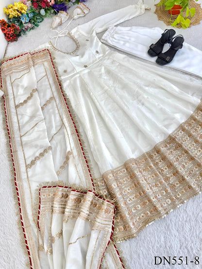 Chinon Silk Embroidered Gown with Sequin Work & Dupatta