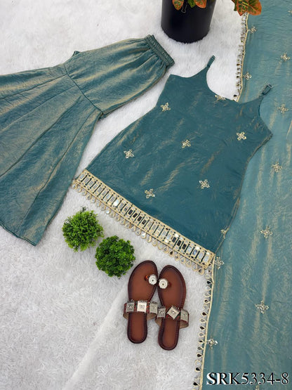 Beautiful Soft Rich Fendy Silk Embroidery Sequence & Mirror Work Plazzo Set