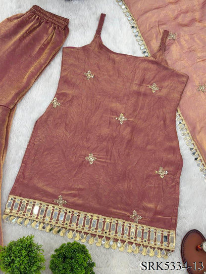Beautiful Soft Rich Fendy Silk Embroidery Sequence & Mirror Work Plazzo Set