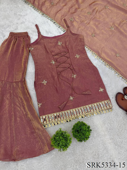 Beautiful Soft Rich Fendy Silk Embroidery Sequence & Mirror Work Plazzo Set