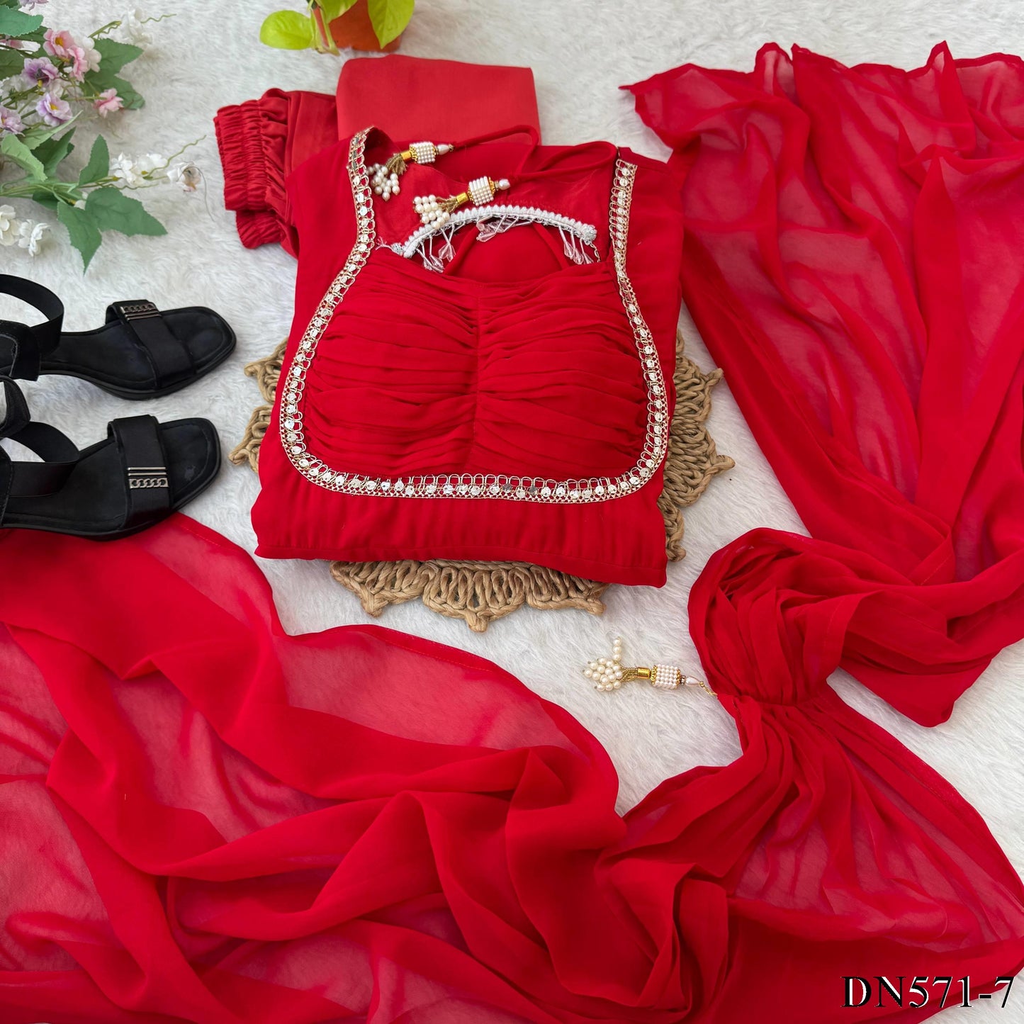 Beautiful Fox Georgette Anarkali Suit With Sequence Embroidery And Moti Lace Work