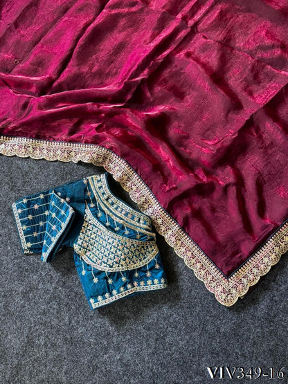 Beautiful Fandy Sartin With Border Embroidery Work Saree