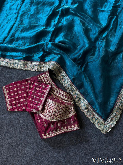 Beautiful Fandy Sartin With Border Embroidery Work Saree