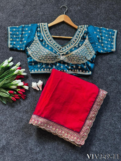 Beautiful Fandy Sartin With Border Embroidery Work Saree