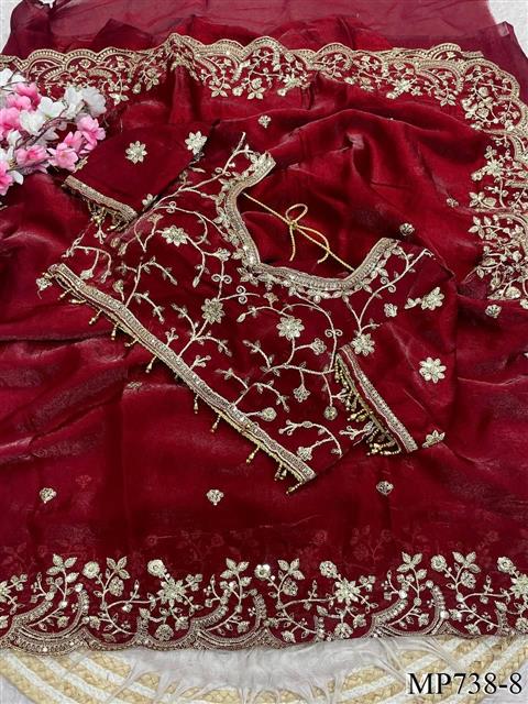 Beautiful Soft Rich Fendy Satin Silk With Sequence Embroidery Work Saree