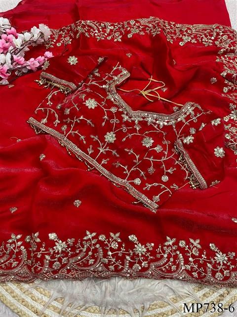 Beautiful Soft Rich Fendy Satin Silk With Sequence Embroidery Work Saree