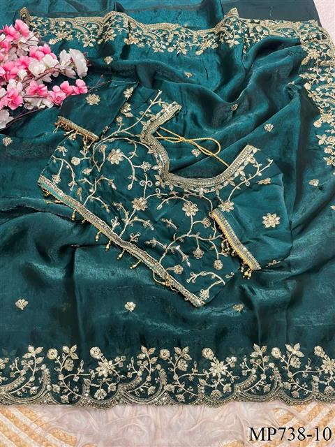 Beautiful Soft Rich Fendy Satin Silk With Sequence Embroidery Work Saree