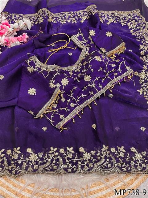 Beautiful Soft Rich Fendy Satin Silk With Sequence Embroidery Work Saree
