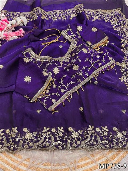 Beautiful Soft Rich Fendy Satin Silk With Sequence Embroidery Work Saree