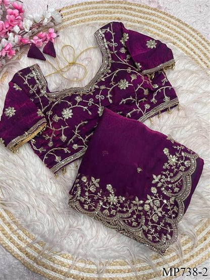 Beautiful Soft Rich Fendy Satin Silk With Sequence Embroidery Work Saree