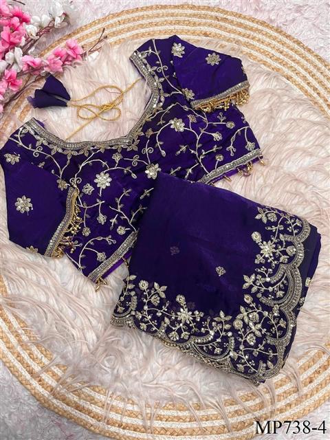 Beautiful Soft Rich Fendy Satin Silk With Sequence Embroidery Work Saree
