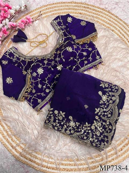 Beautiful Soft Rich Fendy Satin Silk With Sequence Embroidery Work Saree