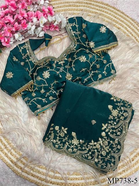 Beautiful Soft Rich Fendy Satin Silk With Sequence Embroidery Work Saree