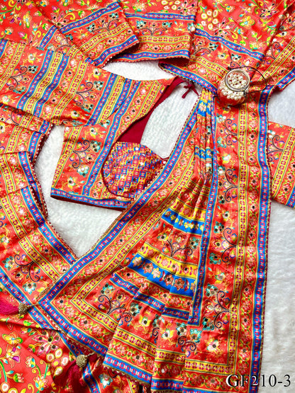 Beautiful Elegant Rich Look Digital Print Aari & Real Mirror Work Japan Satin Saree