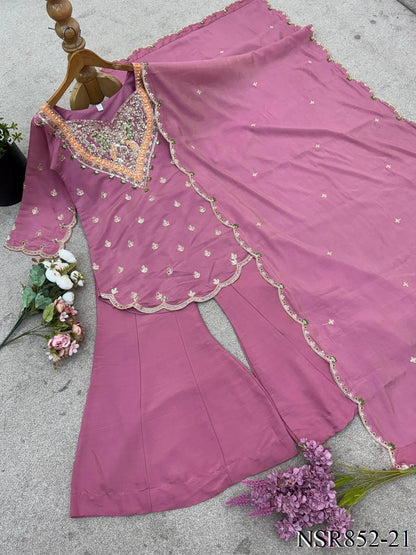 Heavy Shimar Silk Top Palazzo Set with Embroidery & Sequin Work