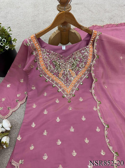 Heavy Shimar Silk Top Palazzo Set with Embroidery & Sequin Work