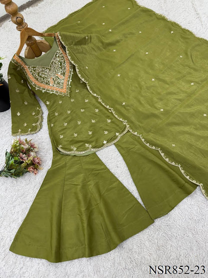 Heavy Shimar Silk Top Palazzo Set with Embroidery & Sequin Work