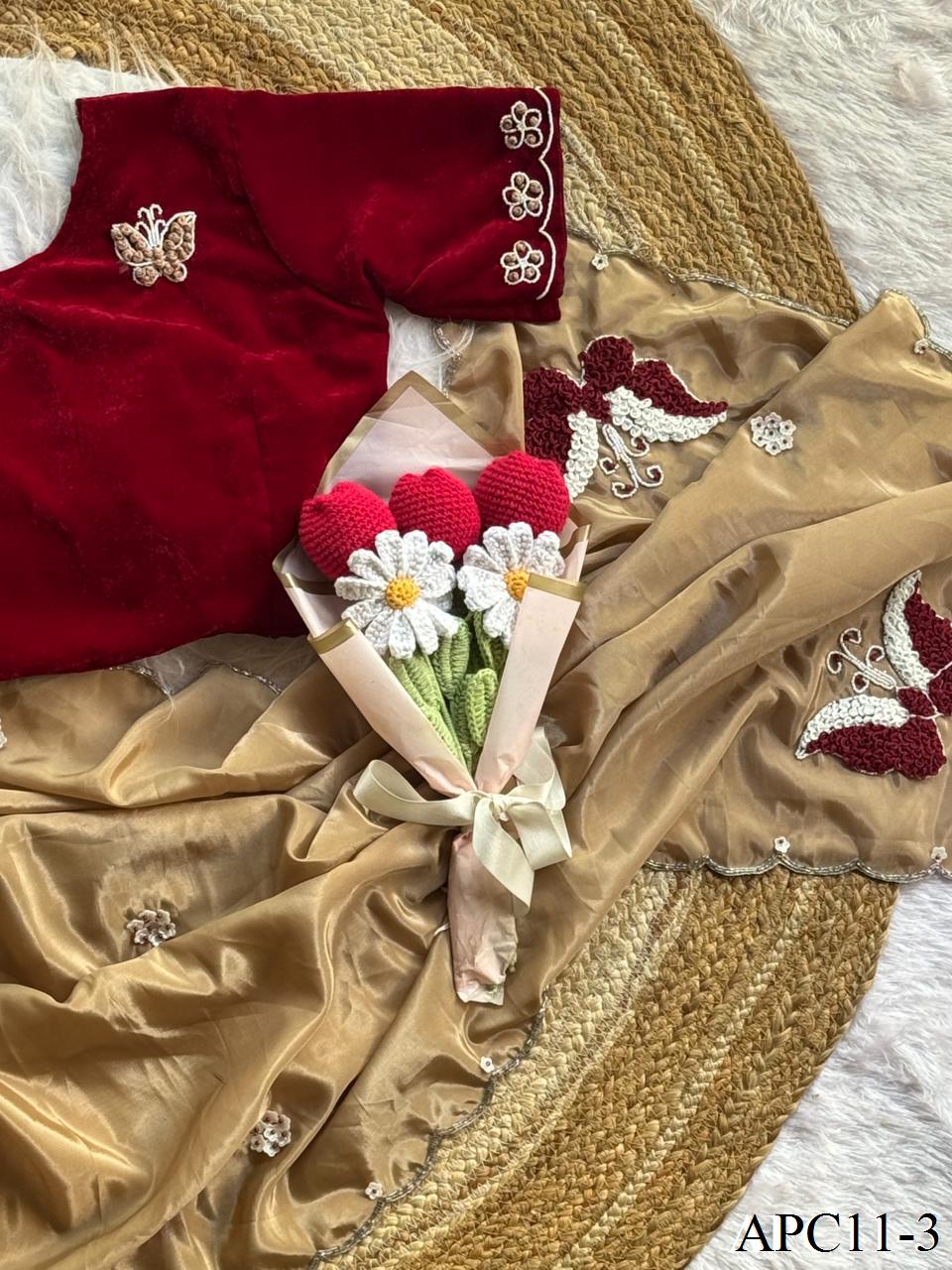 Beautiful Elegant Look Butterfly Ring Handwork Premium HO Silk Saree