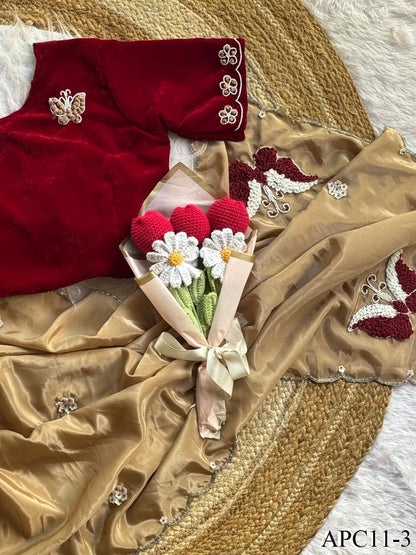 Beautiful Elegant Look Butterfly Ring Handwork Premium HO Silk Saree