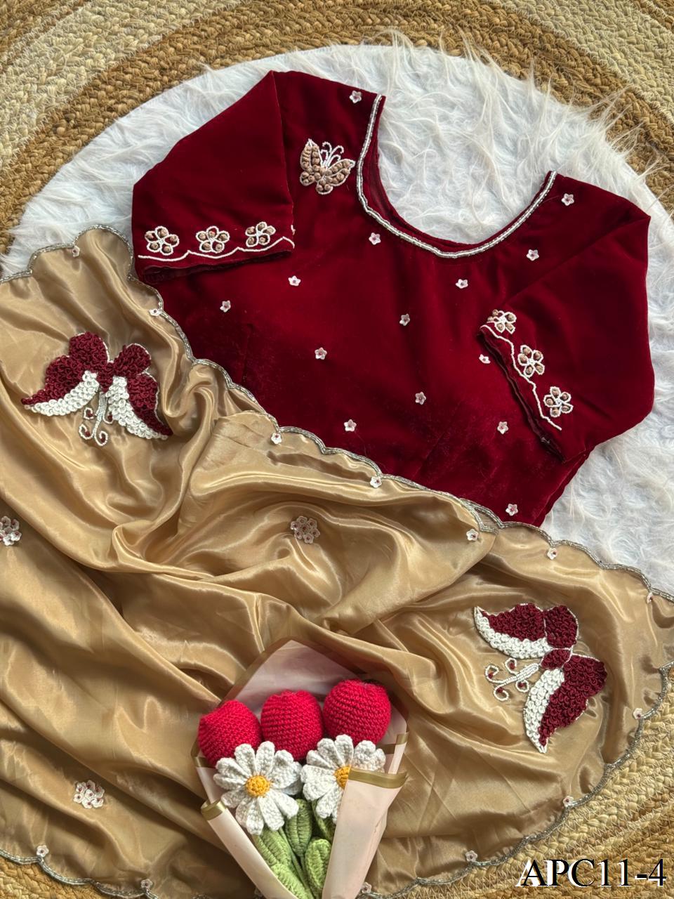 Beautiful Elegant Look Butterfly Ring Handwork Premium HO Silk Saree