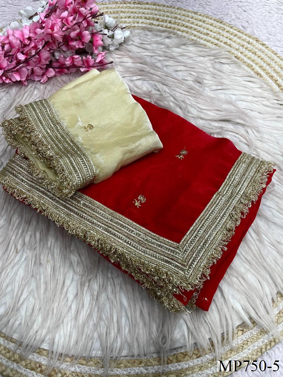 Beautiful Elegant Rich Look Fandy Satin Saree With Sequence Butti & Elegant Designer Lace Border