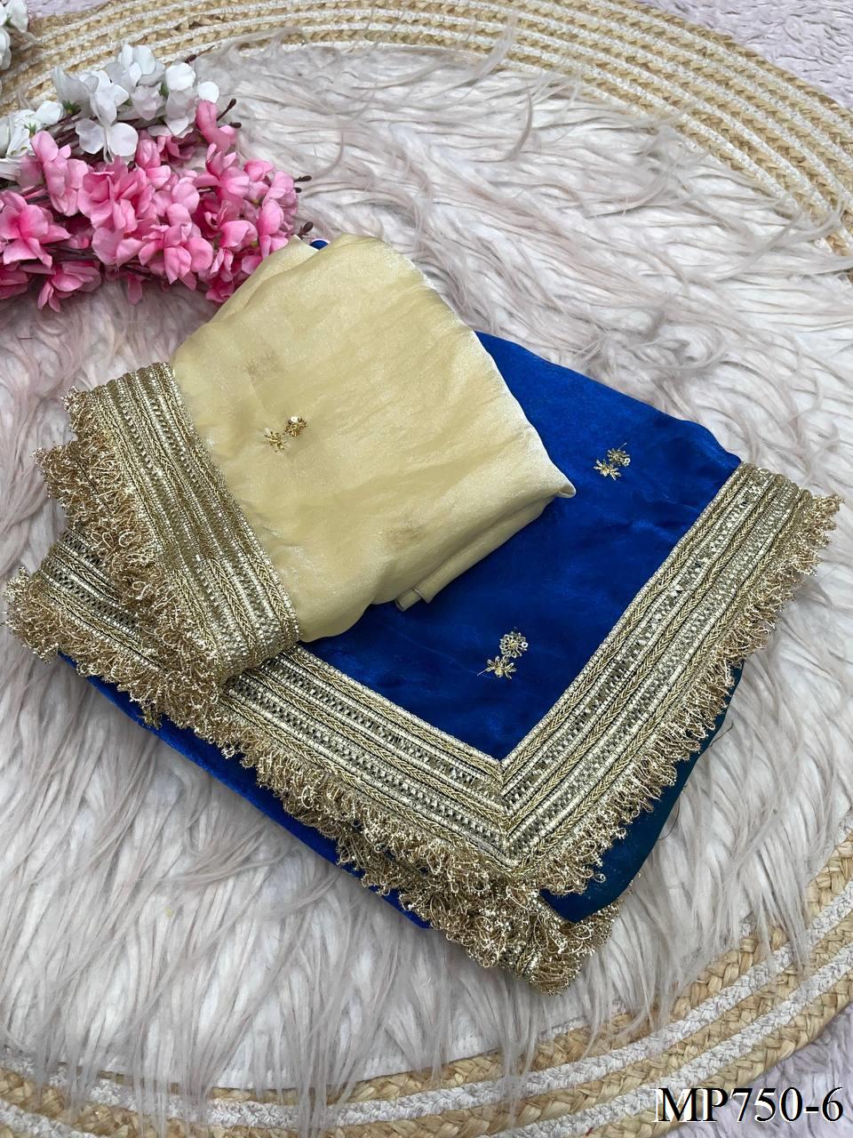 Beautiful Elegant Rich Look Fandy Satin Saree With Sequence Butti & Elegant Designer Lace Border