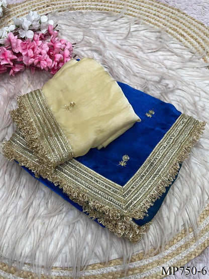 Beautiful Elegant Rich Look Fandy Satin Saree With Sequence Butti & Elegant Designer Lace Border