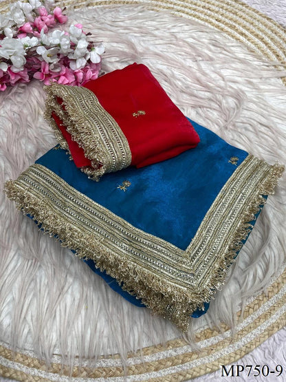 Beautiful Elegant Rich Look Fandy Satin Saree With Sequence Butti & Elegant Designer Lace Border