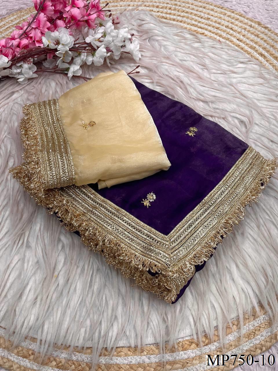Beautiful Elegant Rich Look Fandy Satin Saree With Sequence Butti & Elegant Designer Lace Border