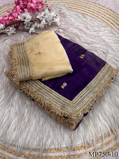 Beautiful Elegant Rich Look Fandy Satin Saree With Sequence Butti & Elegant Designer Lace Border