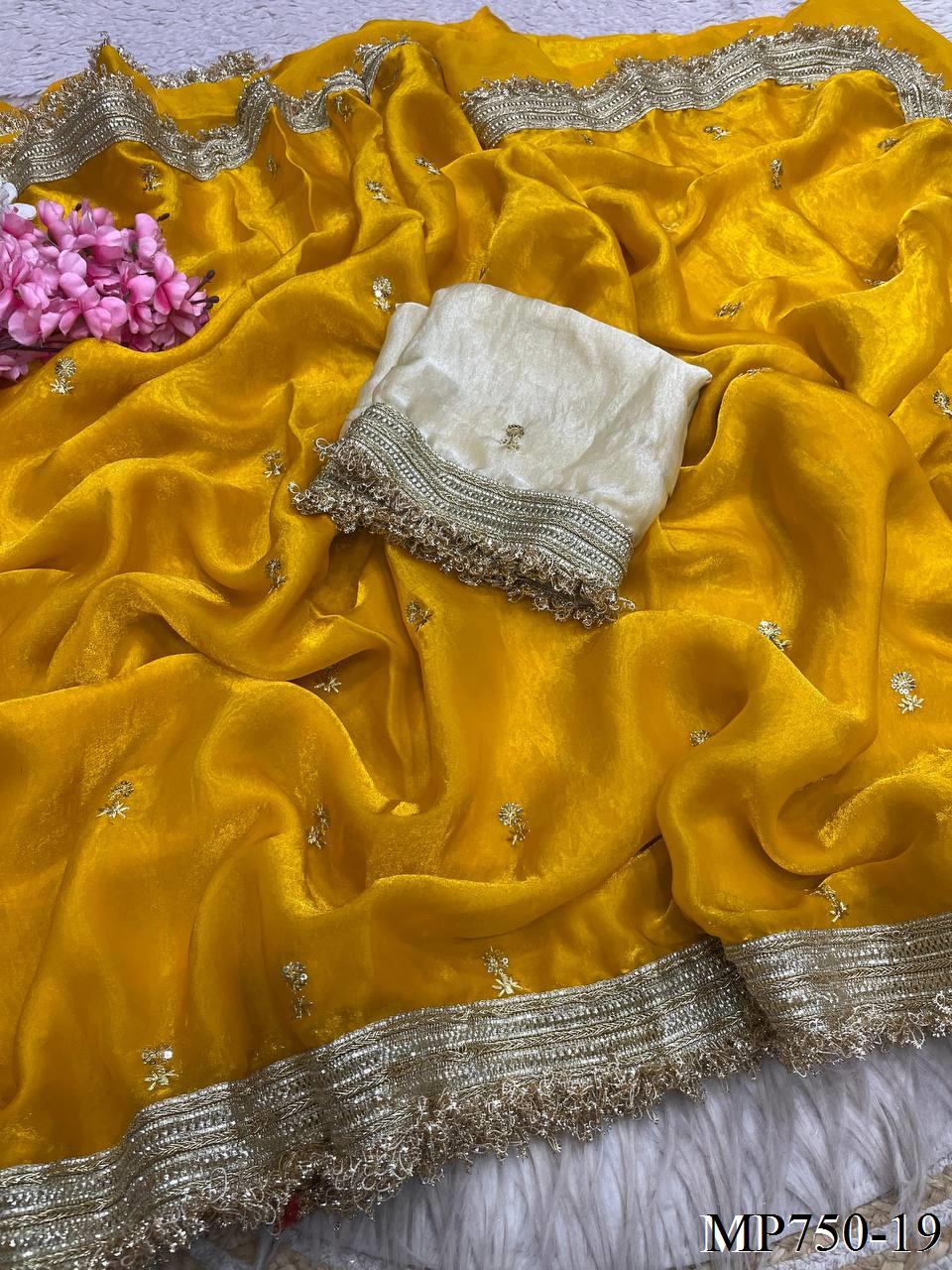 Beautiful Elegant Rich Look Fandy Satin Saree With Sequence Butti & Elegant Designer Lace Border