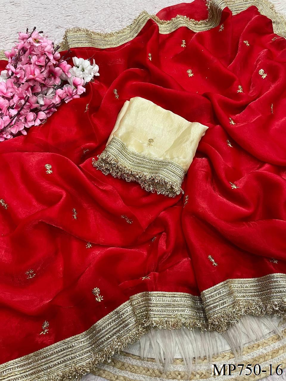 Beautiful Elegant Rich Look Fandy Satin Saree With Sequence Butti & Elegant Designer Lace Border