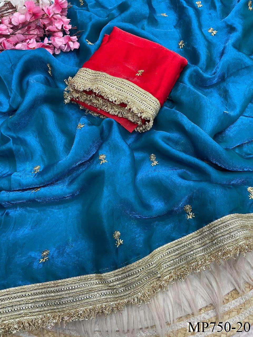 Beautiful Elegant Rich Look Fandy Satin Saree With Sequence Butti & Elegant Designer Lace Border