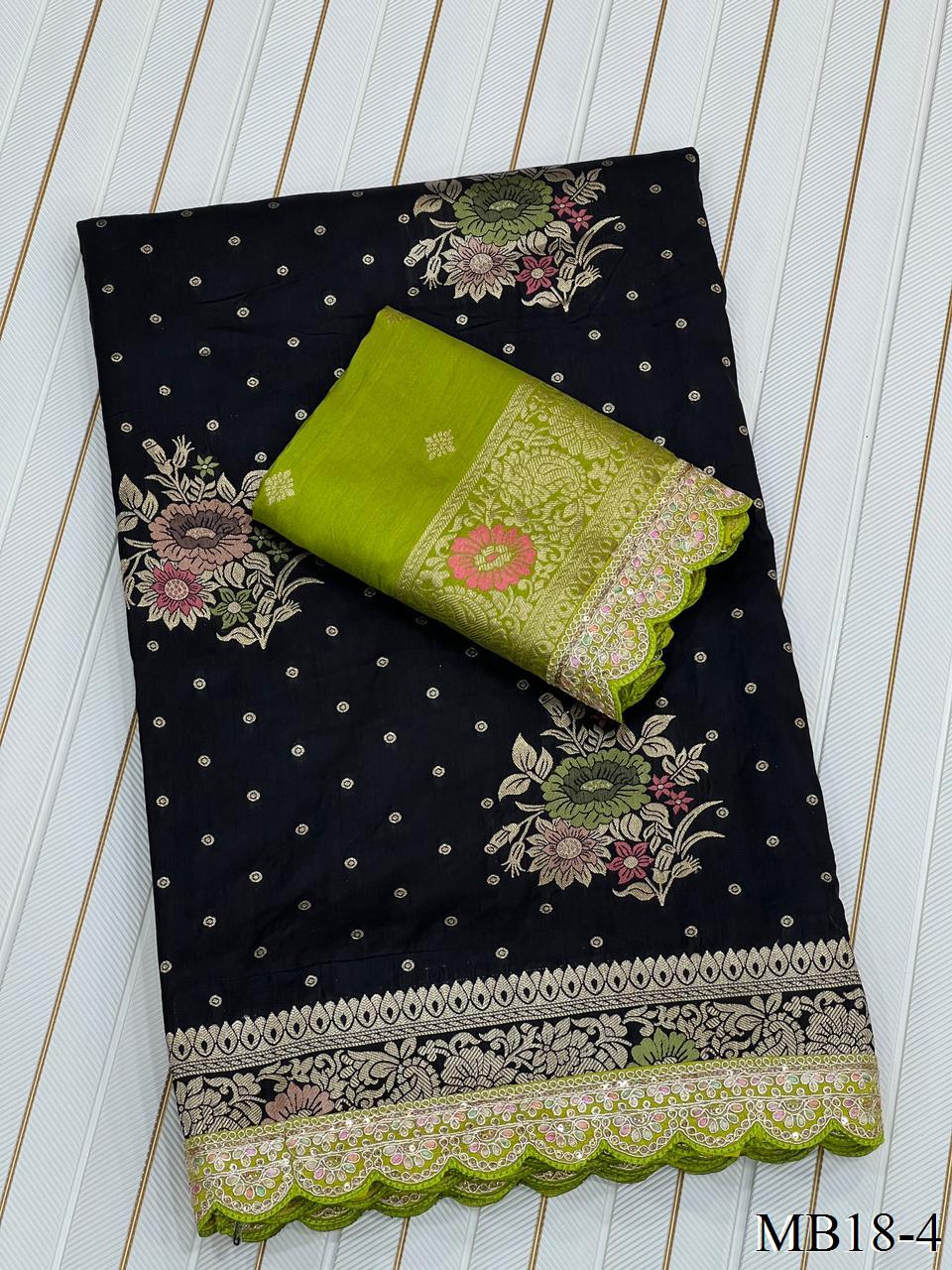 Beautiful Look Heavy Dolla Silk Saree With Meenakari Zari Weaving & Embroidery Sequence Border