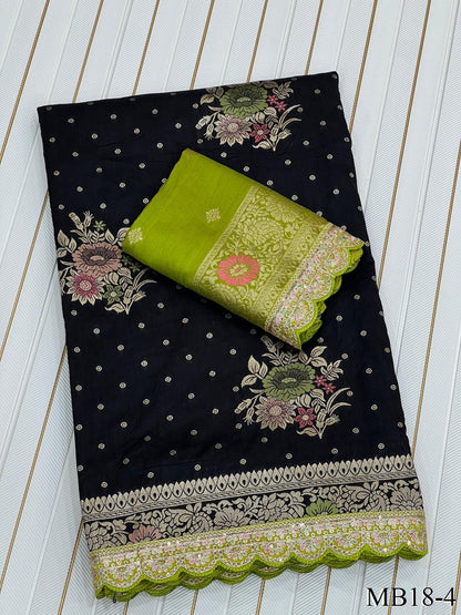 Beautiful Look Heavy Dolla Silk Saree With Meenakari Zari Weaving & Embroidery Sequence Border