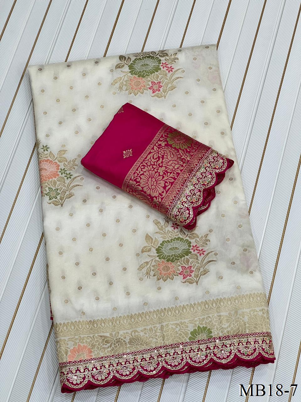 Beautiful Look Heavy Dolla Silk Saree With Meenakari Zari Weaving & Embroidery Sequence Border