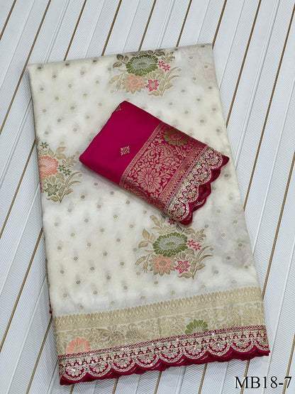 Beautiful Look Heavy Dolla Silk Saree With Meenakari Zari Weaving & Embroidery Sequence Border